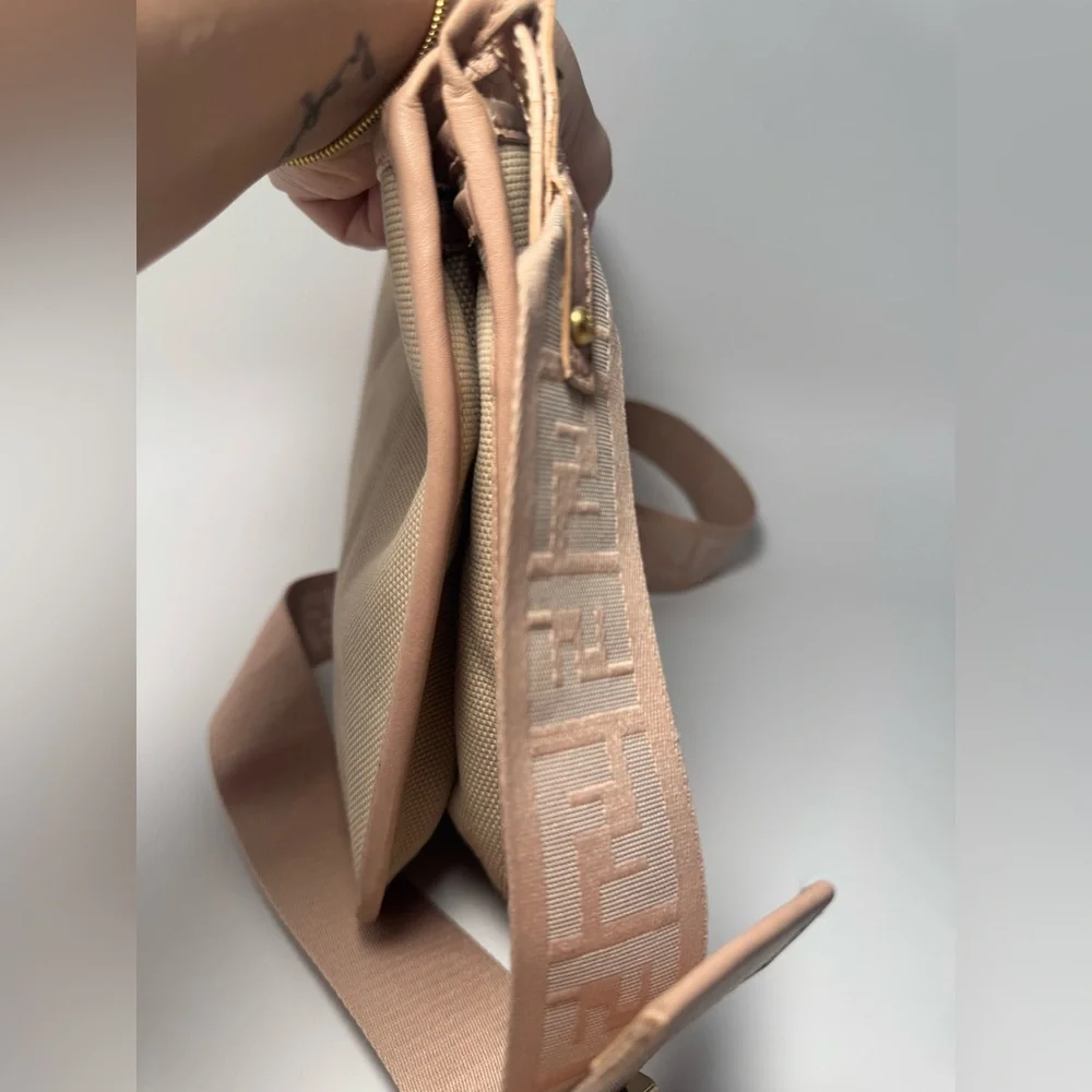 SOLD Fendi Zucca Pink & Khaki Crossbody Bag with Monogram Strap Luxury Bag - Picture 10 of 16